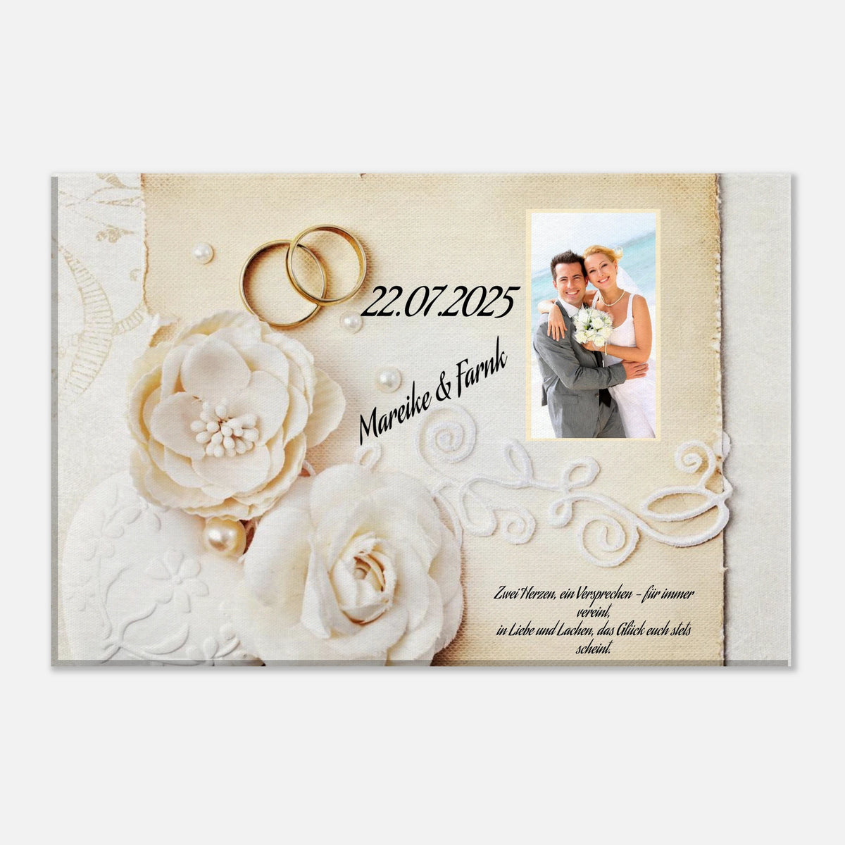 Romantische Dekoration mit emotionaler Tiefe. Geschenk zur Hochzeit - personalisierte Leinwand: ideal als persönliches Geschenk. Ideal für frisch Vermählte und verliebte Paare.