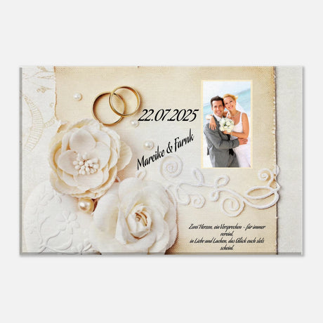 Romantische Dekoration mit emotionaler Tiefe. Geschenk zur Hochzeit - personalisierte Leinwand: ideal als persönliches Geschenk. Ideal für frisch Vermählte und verliebte Paare.