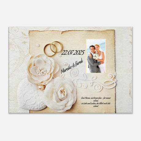 Einzigartige Erinnerung an einen besonderen Tag. Geschenk zur Hochzeit - personalisierte Leinwand: ideal als persönliches Geschenk. Ideal für frisch Vermählte und verliebte Paare.