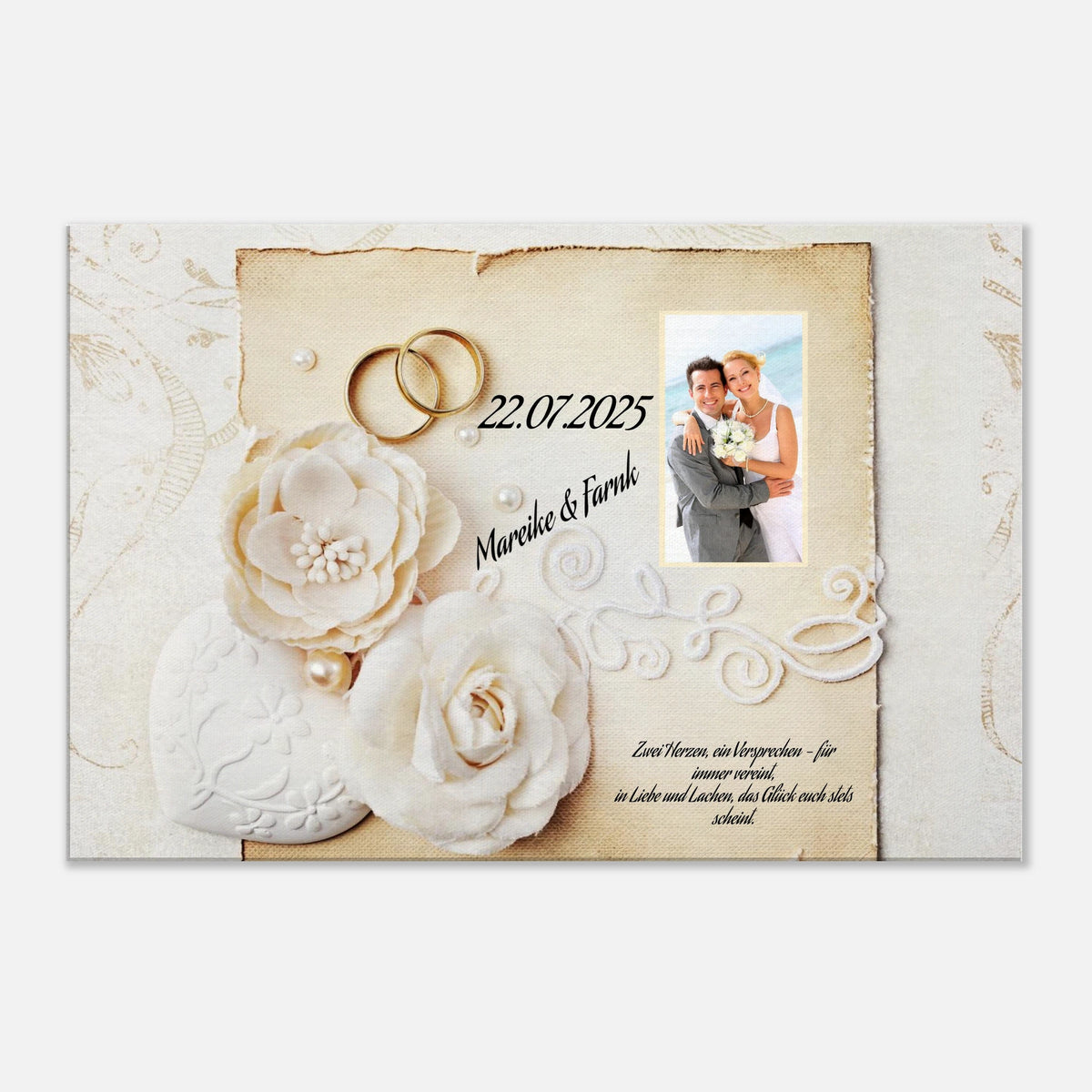 Romantische Dekoration mit emotionaler Tiefe. Geschenk zur Hochzeit - personalisierte Leinwand: ideal als persönliches Geschenk. Ein bleibendes Andenken an einen einmaligen Tag.
