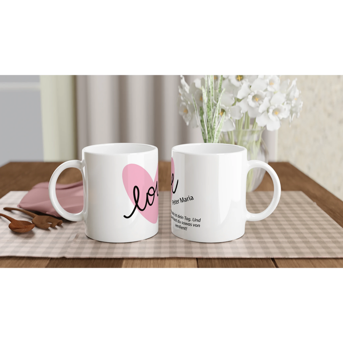 Geschenkidee Muttertag – Elegante Keramiktasse für besondere Anlässe – weiße Fototasse aus Keramik für Kaffee oder Tee