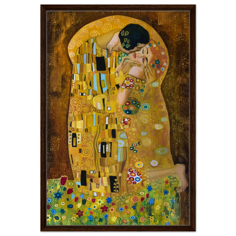 Dekoration mit Charakter. Gustav Klimt Der Kuss - Gerahmte Leinwand 70x100 cm: für stilvolle Raumgestaltung. Schlicht, elegant und wirkungsvoll.