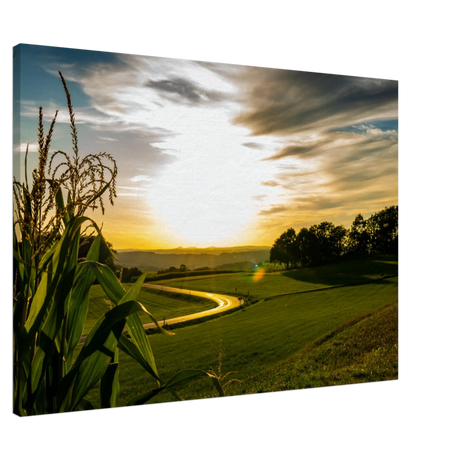 Stimmungsvolle Wandkunst für stilvolle Räume. Kunstdruck auf Leinwand - Abendsonne in Obermörsbach  70x100 cm / 28x40″: zeitlos und harmonisch. Schlicht, elegant und wirkungsvoll.