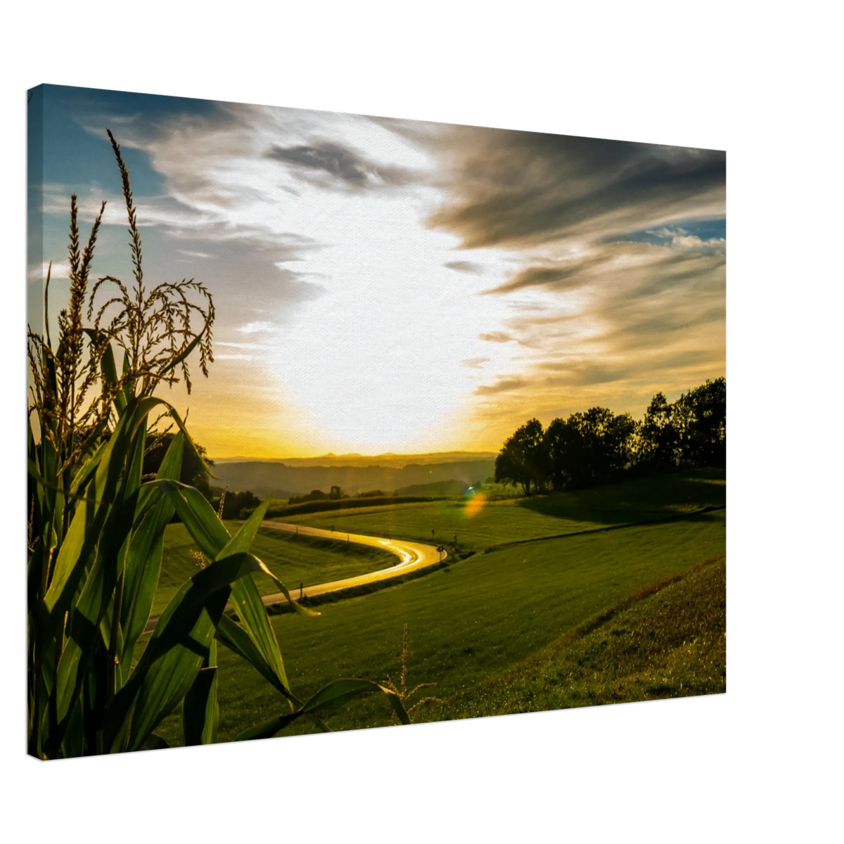 Dekoration mit Charakter. Kunstdruck auf Leinwand - Abendsonne in Obermörsbach  70x100 cm / 28x40″: zeitlos und harmonisch. Eine besondere Bereicherung für jeden Raum.