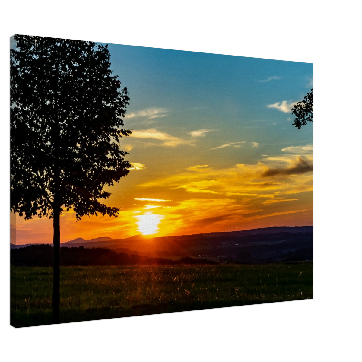Kunstdruck auf Leinwand - Landschaftsbild Sonnenuntergang 70x100 cm / 28x40″ – Kunstdruck auf Leinwand mit Holzkeilrahmen