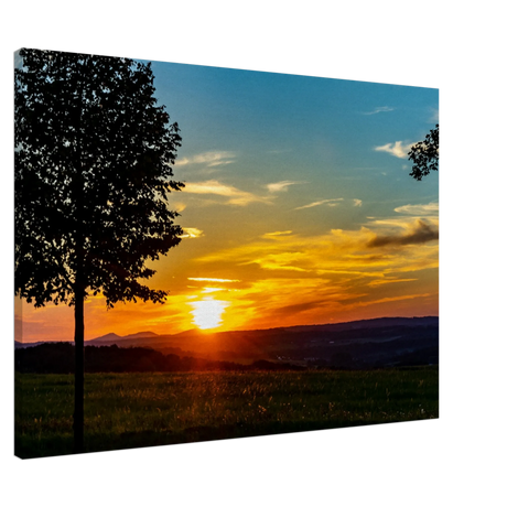 Kunstdruck auf Leinwand - Landschaftsbild Sonnenuntergang 70x100 cm / 28x40″ – Kunstdruck auf Leinwand mit Holzkeilrahmen