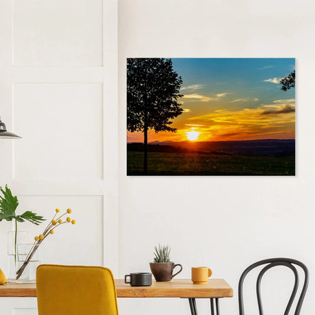 Kunstdruck auf Leinwand - Landschaftsbild Sonnenuntergang 70x100 cm / 28x40″ – Leinwandbild mit hochwertigem Motivdruck