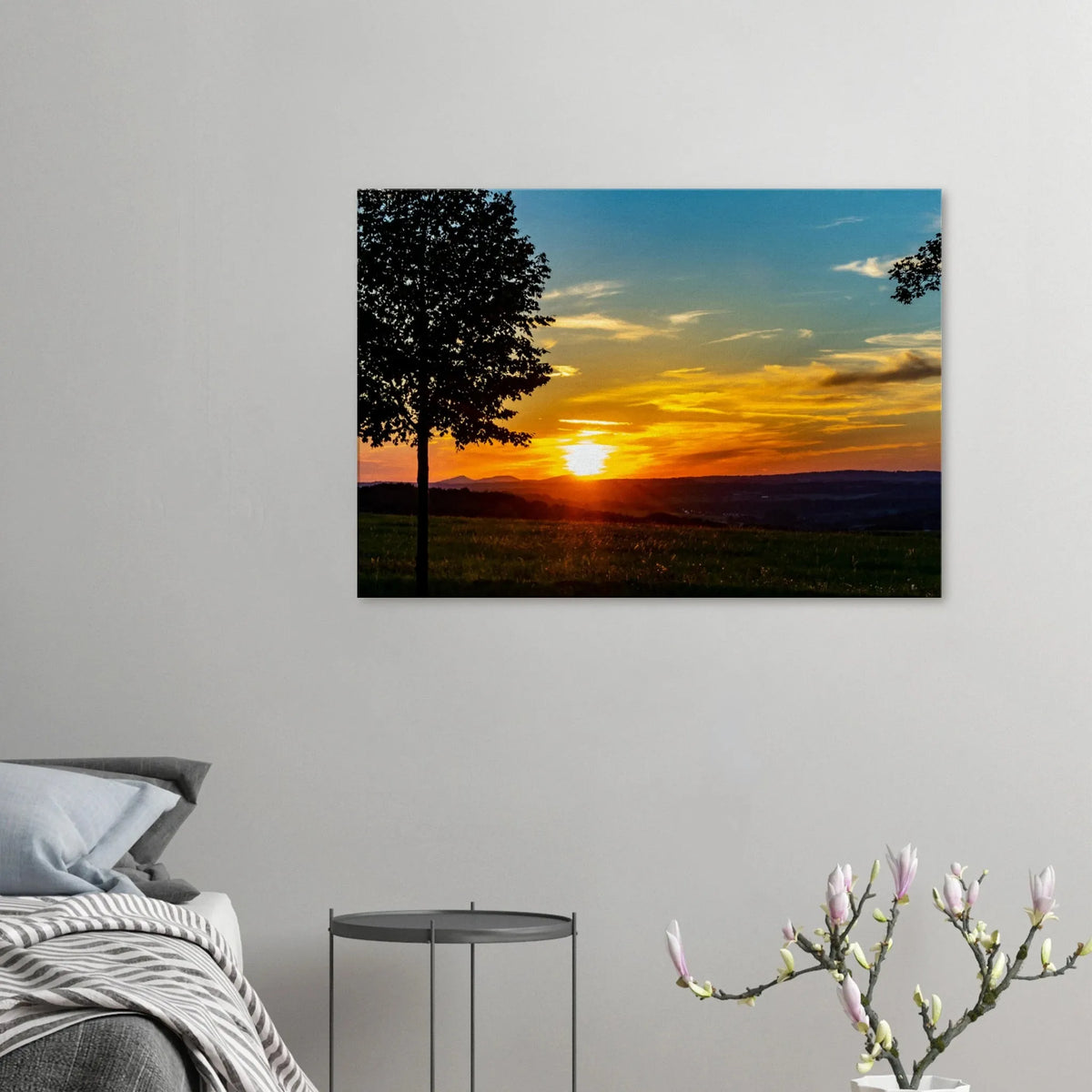 Kunstdruck auf Leinwand - Landschaftsbild Sonnenuntergang 70x100 cm / 28x40″ – bedruckte Leinwand auf stabilem Keilrahmen