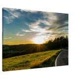 Kunstdruck auf Leinwand - Sonnenuntergang im Westerwald 70x100 cm / 28x40″ – Kunstdruck auf Leinwand mit Holzkeilrahmen