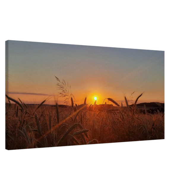 Dekoration mit Charakter. Landschaftsbild Kunstdruck auf Leinwand – Abendsonne Westerwald: für stilvolle Raumgestaltung. Schlicht, elegant und wirkungsvoll.