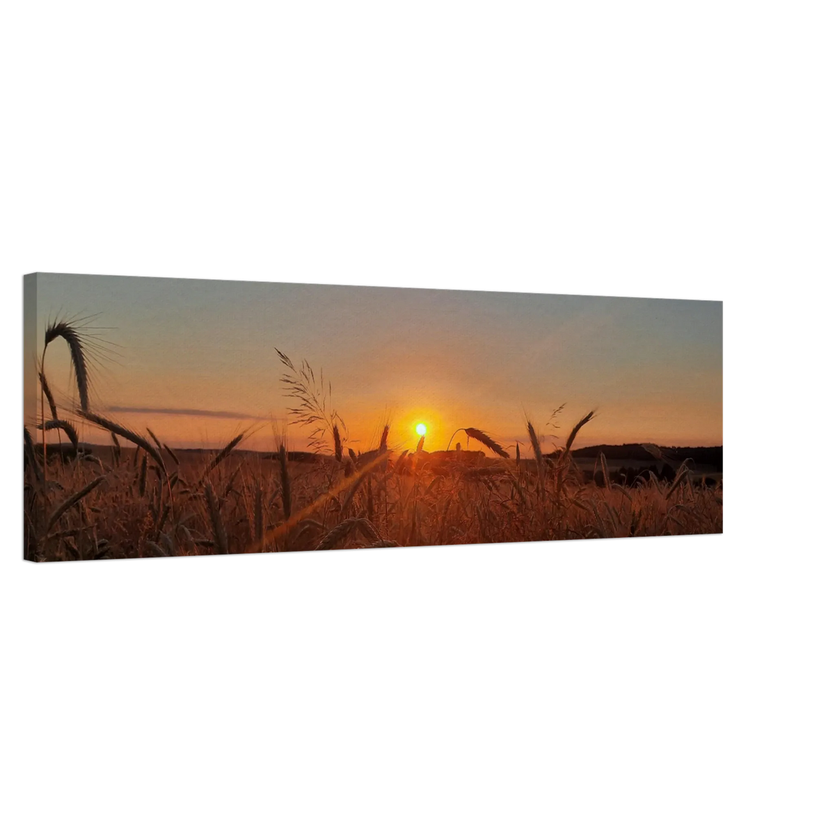 Stimmungsvolle Wandkunst für stilvolle Räume. Landschaftsbild Kunstdruck auf Leinwand – Abendsonne Westerwald: zeitlos und harmonisch. Eine besondere Bereicherung für jeden Raum.