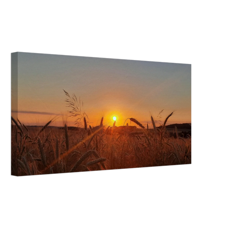 Dekoration mit Charakter. Landschaftsbild Kunstdruck auf Leinwand – Abendsonne Westerwald: zeitlos und harmonisch. Eine besondere Bereicherung für jeden Raum.