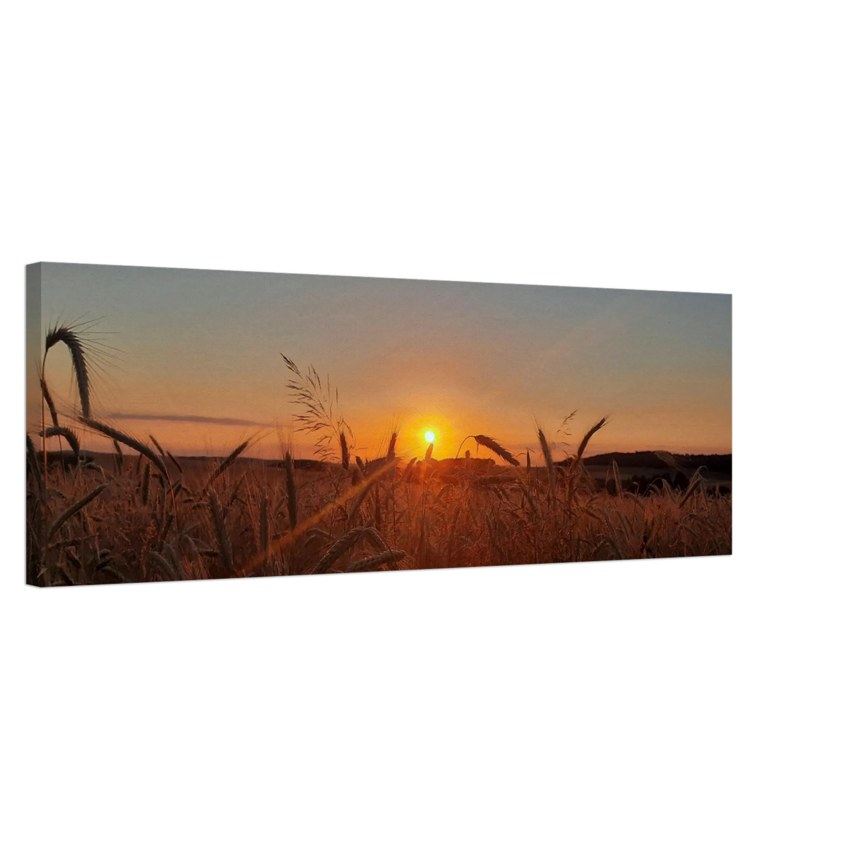Stimmungsvolle Wandkunst für stilvolle Räume. Landschaftsbild Kunstdruck auf Leinwand – Abendsonne Westerwald: zeitlos und harmonisch. Eine besondere Bereicherung für jeden Raum.