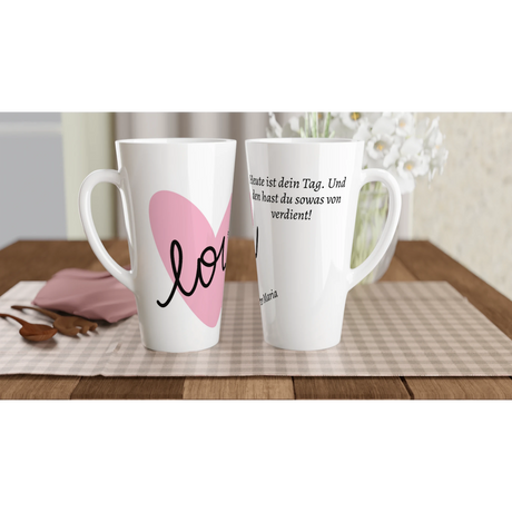 Latte-Tasse Muttertags Geschenk – Glänzende 17oz Keramiktasse für Heißgetränke – weiße Fototasse aus Keramik für Kaffee oder Tee