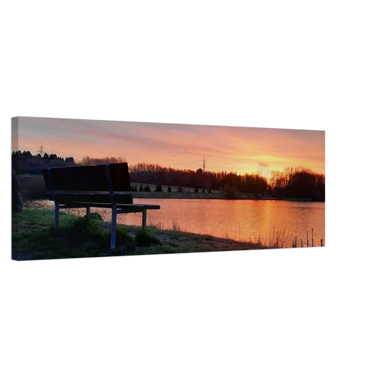 Leinwandbild Sonnenuntergang am Elkenrother Weiher – Kunstdruck für Ihr Zuhause – Leinwand-Kunstdruck als dekorative Wandgestaltung