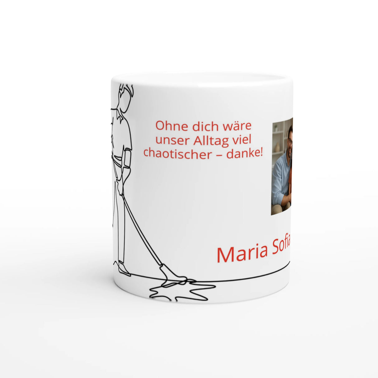 Hochwertige Keramiktasse für jeden Anlass. Tasse mit Foto – Weiße Keramikkaffeetasse Raumpfleger: spülmaschinenfest und mikrowellengeeignet. Perfekt als Geschenk für jeden Anlass.