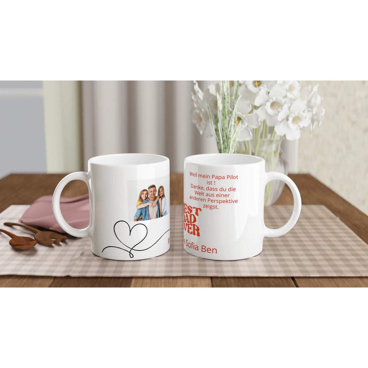 Personalisiertes Geschenk - Fototasse Pilot – weiße Fototasse aus Keramik für Kaffee oder Tee