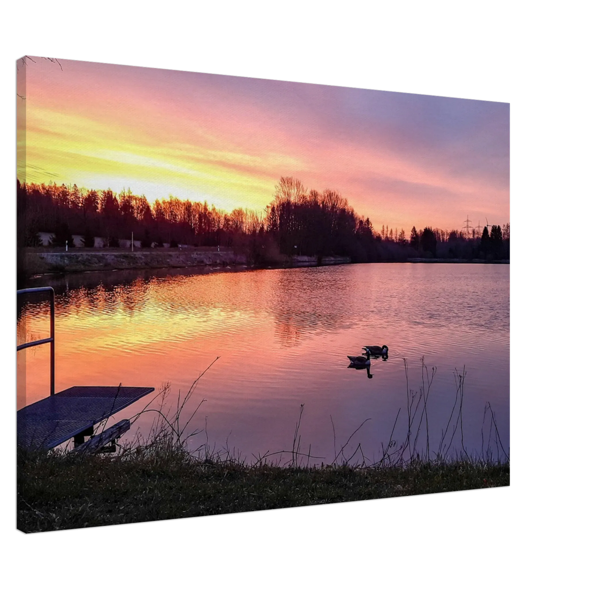 Kunstdruck Elkenrother Weiher bei Sonnenaufgang - Leinwand 70x100 cm (28x40") – Kunstdruck auf Leinwand mit Holzkeilrahmen