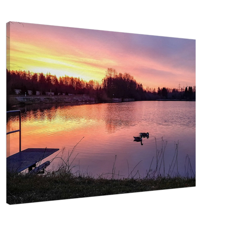 Kunstdruck Elkenrother Weiher bei Sonnenaufgang - Leinwand 70x100 cm (28x40") – Kunstdruck auf Leinwand mit Holzkeilrahmen