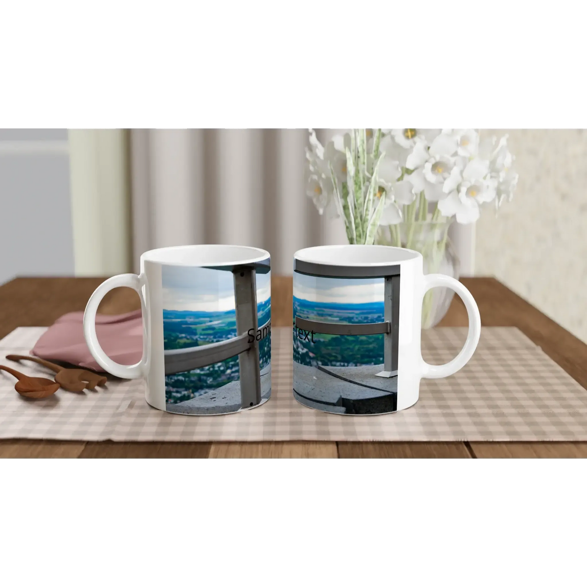 Personalisierte Keramiktasse – Familienfoto mit individuellem Schriftzug, 325ml – weiße Fototasse aus Keramik für Kaffee oder Tee