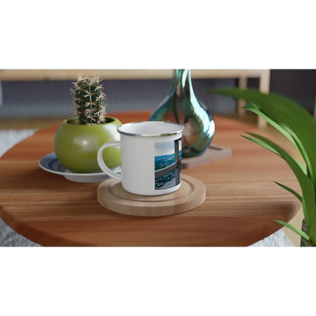 Personalisierbare Weiße Emaille-Tasse mit Schriftzug – 12oz Campingbecher – individuell gestaltbare Tasse mit Foto oder Spruch